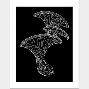 Oyster Mushroom White Lineart Posters and Art